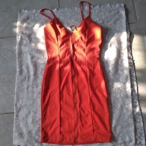 Orange Zip Up Mini Dress